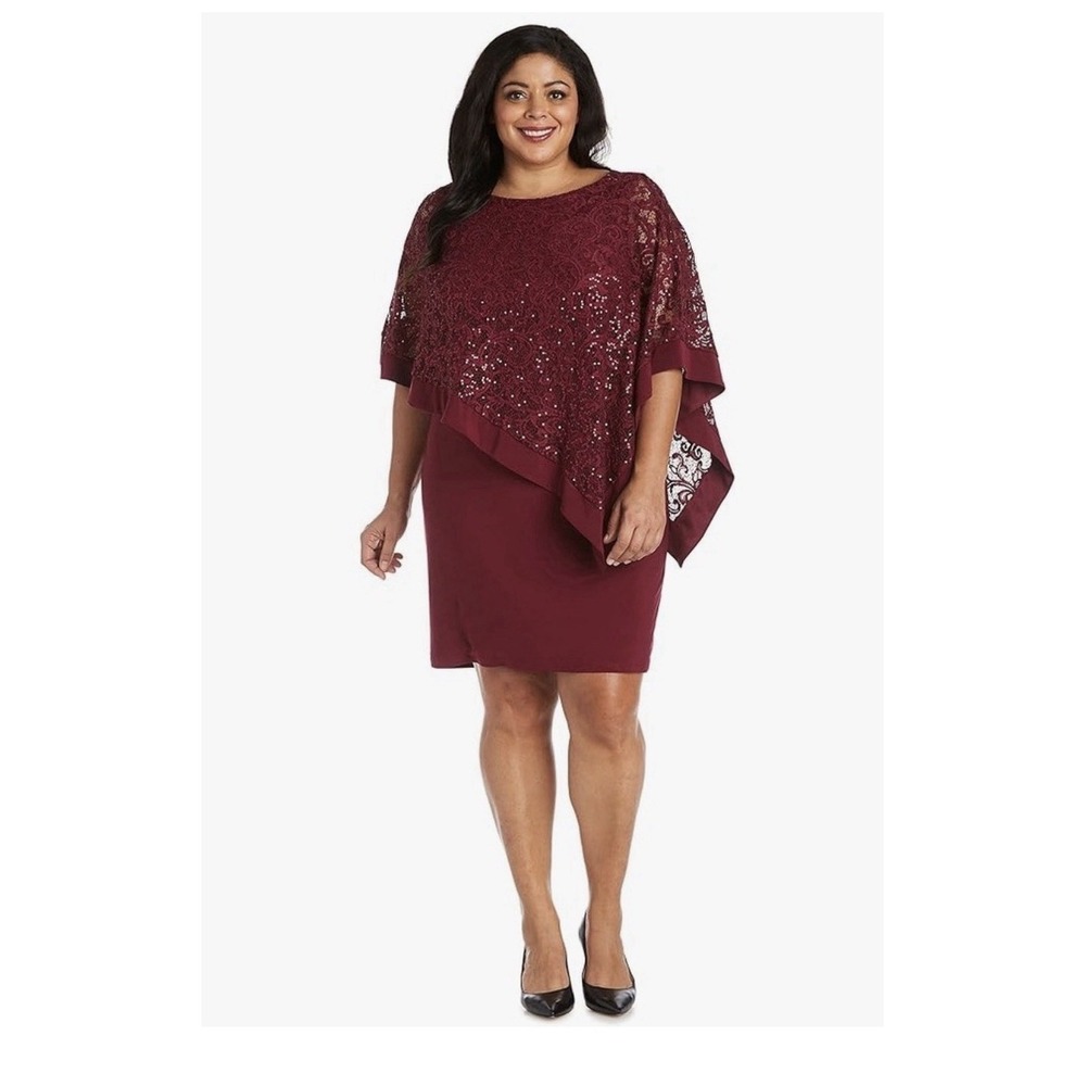 NWT R&M Richards Merlot Red Sequins Capelet Dress Womens 16 Mother Bride Groom